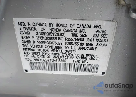2009 Acura Mdx z USA, uszkodzony, nr VIN 2HNYD28249H518365